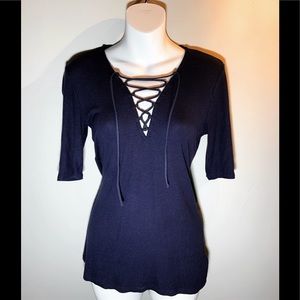 NWOT Small EXPRESS Laced Up Navy Top